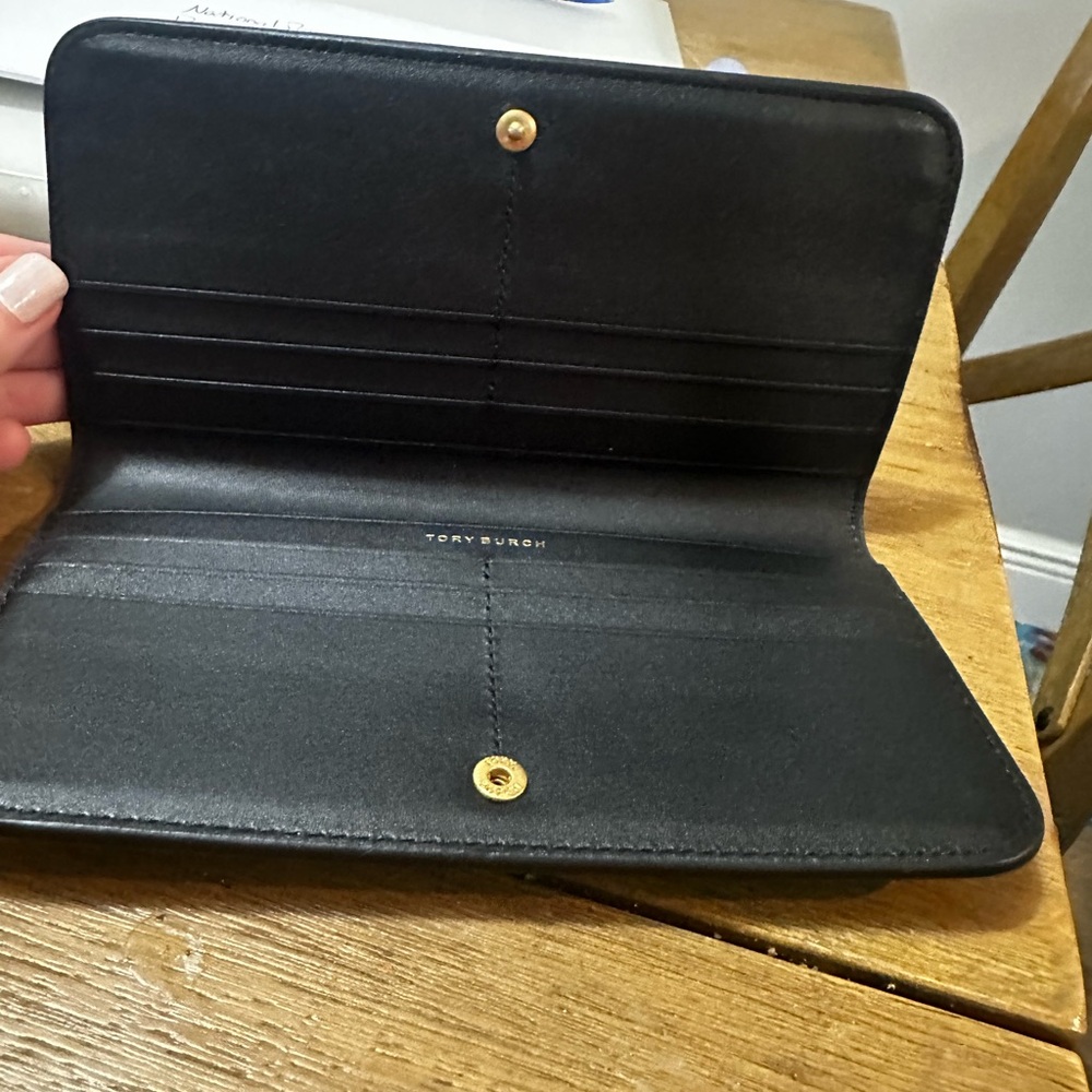 Tory Burch Black Wallet with Gold Accents